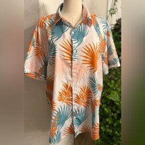 Woman’s Aloha Short-Sleeve Tropical Print Shirt - Orange & Teal